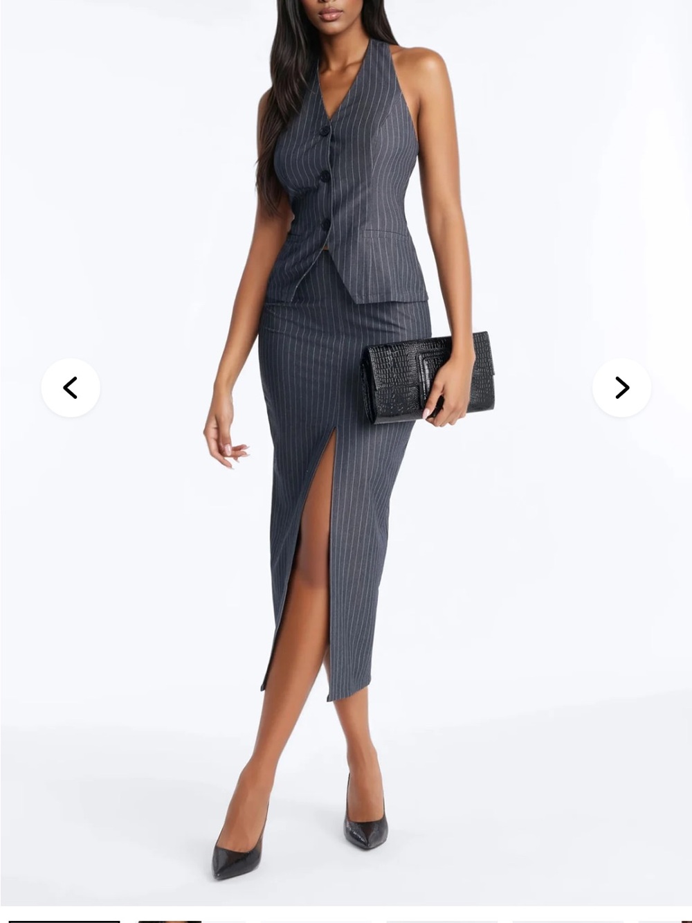 Pinstripe Midi Pencil Skirt with matching vest set- Charcoal